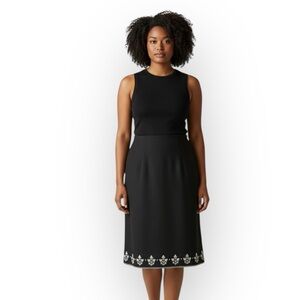 Ann Taylor Wool Cashmere Blend  Embroidered w/Pockets A-Line Black Skirt 12